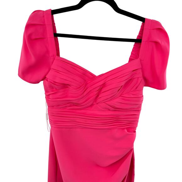 Self-Portrait Iris Pleated Sleeve Pink Criss-Cross Bodice Midi Dress 6 Crepe - Picture 7 of 16